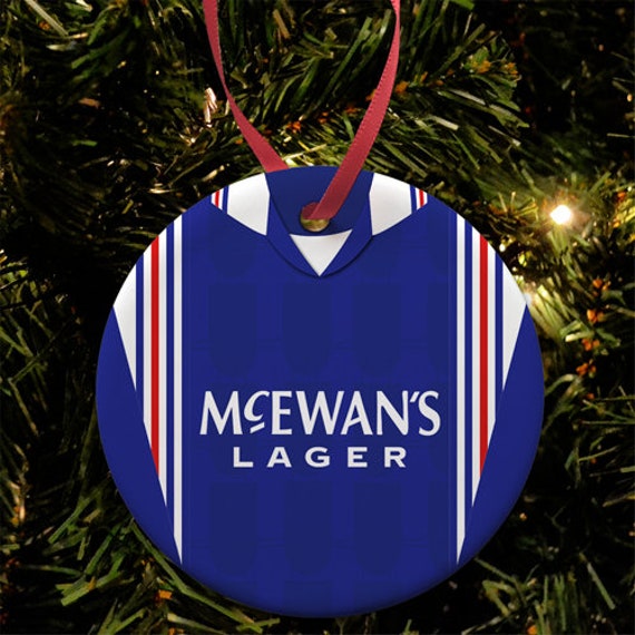 Rangers 1996 Retro Home Shirt Kit Christmas Tree Decoration Bauble Flat Ceramic Great Gift
