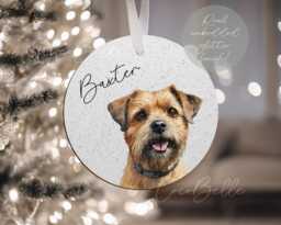 Personalised Border Terrier Bauble, Any Colour Watercolour Painting Digital Real Glitter Name Christmas Pet Gift Ideas Lover Owner - thumbnail 1