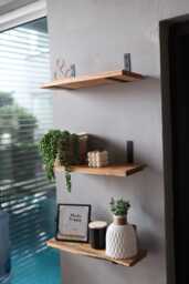 3 Tier Shelves - Rustic Handmade Wooden Floating Shelves Slim Mango Wood With Brackets Length 16Inch X 5Inch Depth 1Inch Thick - thumbnail 1
