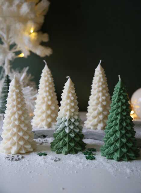 Snowy Pine Tree Candle - Decorative Soy Pillar - image 1