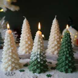 Snowy Pine Tree Candle - Decorative Soy Pillar - thumbnail 4