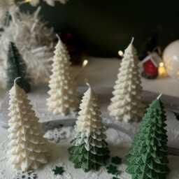 Snowy Pine Tree Candle - Decorative Soy Pillar - thumbnail 3