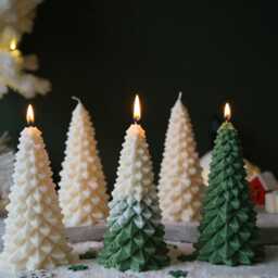 Snowy Pine Tree Candle - Decorative Soy Pillar - thumbnail 2