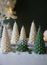 Snowy Pine Tree Candle - Decorative Soy Pillar - thumbnail 1