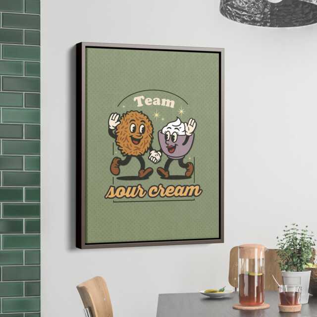 Funny Jewish Food Art, Retro Latke & Sour Cream Framed Canvas Print - image 1