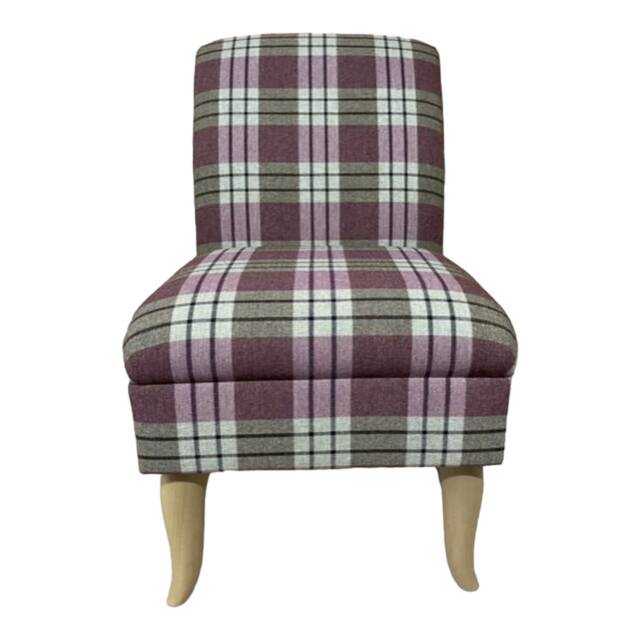 Bedroom Chair On Light Oak Shaped Solid Wood Legs - Kintyre Heather Tartan Fabric - image 1