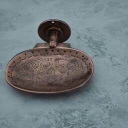 Copper Engraved Soap Dish, Wall Holder, Handmade Dish - thumbnail 3