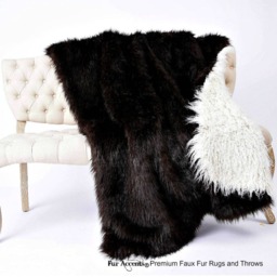 Reversible Faux Fur Throw Blanket, Dark Brown Bear, White Sheepskin - thumbnail 2