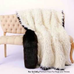 Reversible Faux Fur Throw Blanket, Dark Brown Bear, White Sheepskin - thumbnail 1