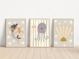Mermaid, Shell & Jellyfish Themed Prints For A Nursery, Little Girls Room Or Playroom. - Unframed - thumbnail 1