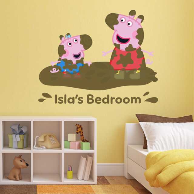 Peppa Pig Wall Sticker - & George Muddy Puddle Personalised Name Decal Kids Art - image 1