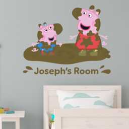Peppa Pig Wall Sticker - & George Muddy Puddle Personalised Name Decal Kids Art - thumbnail 2