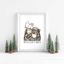 Winter Drinks Tray Print Cosy Hot Chocolate, Monochrome Art - Unframed - thumbnail 3
