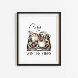Winter Drinks Tray Print Cosy Hot Chocolate, Monochrome Art - Unframed - thumbnail 2