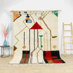 Modern Blue & Tan Abstract Rug - Red Geometric Zigzag Design Large 9x12 Area Handmade Berber Shag - thumbnail 1