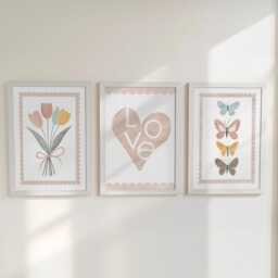 Heart Flowers & Butterflies Set Of 3 Prints, Tulips Personalised Name Posters, Framed Butterfly Wall Art Gift For Girls Nursery Teen Bedroom - thumbnail 3
