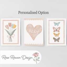 Heart Flowers & Butterflies Set Of 3 Prints, Tulips Personalised Name Posters, Framed Butterfly Wall Art Gift For Girls Nursery Teen Bedroom - thumbnail 2