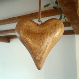 Natural Chunky Mango Wood Hanging Heart Decoration - The Home & Hearts Shop Rustic Shabby Wall Decor Gift Wedding Christmas - thumbnail 2