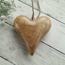 Natural Chunky Mango Wood Hanging Heart Decoration - The Home & Hearts Shop Rustic Shabby Wall Decor Gift Wedding Christmas - thumbnail 1