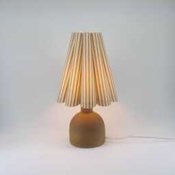 Duzy Handmade Khaki Stripes Fabric & Earthenware Ceramic Base Lamp For Home Decor-90#