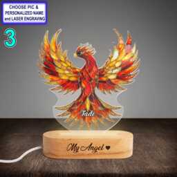 Personalized Colorful Phoenix Acrylic Night Light With Name Engraving, Beech Wood Led Lamp, Custom Laser Engraved Gift - thumbnail 3