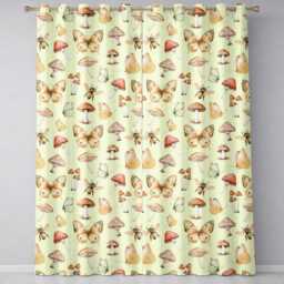 Vintage Butterfly Bees Mushrooms Illustration Sage Green Background Seamless Readymade Eyelet Ring Top Thermal 100% Blackout Curtains - thumbnail 2