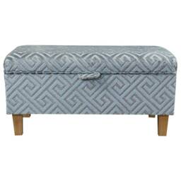Luxe Handmade Storage Ottoman Footstool Blue Slate Meander Line Fabric - thumbnail 3