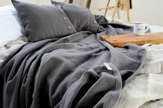 Heavyweight Linen Throw Blanket, Softened Stone Gray Coverlet - image 1