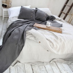Heavyweight Linen Throw Blanket, Softened Stone Gray Coverlet - thumbnail 3