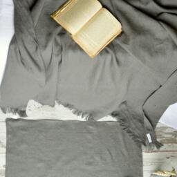 Heavyweight Linen Throw Blanket, Softened Stone Gray Coverlet - thumbnail 4