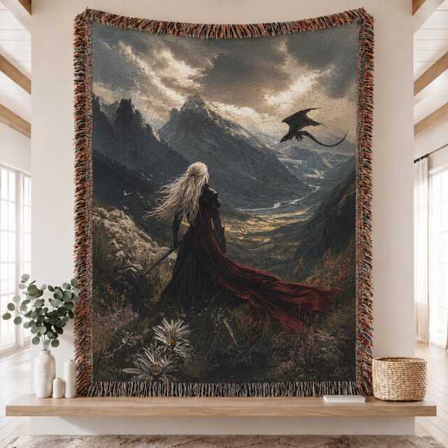 Throne Of Glass Woven Blanket, Manon Blackbeak Abraxos Aelin Galathynius Fantasy Bookish Blanket - image 1