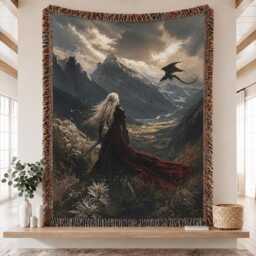 Throne Of Glass Woven Blanket, Manon Blackbeak Abraxos Aelin Galathynius Fantasy Bookish Blanket - thumbnail 1