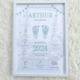On The Day You Were Born Personalised Baby Footprint Keepsake Print - New Boy Girl Gift Birth Details Blue, Pink - thumbnail 2