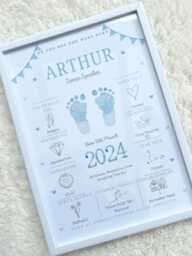 On The Day You Were Born Personalised Baby Footprint Keepsake Print - New Boy Girl Gift Birth Details Blue, Pink - thumbnail 1