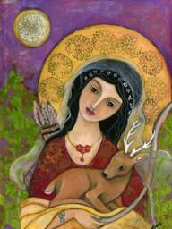 Goddess Art Print, Artemis Painting On Canvas, Of The Hunt Art, Sacred Feminine Art, Pagan Altar, Alter Decor - thumbnail 1