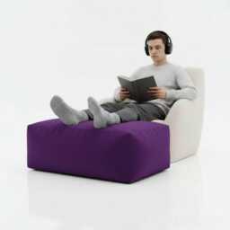 Purple Bean Bag Ottoman Rectangle Footstool, Water Resistant Polyester - thumbnail 2
