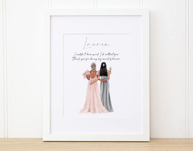 Personalised Bridesmaid Print - Foil Framed Thank You For Being My Maid Of Honour Gift - image 1