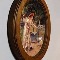 Light Oak Oval Wooden Framed Picture, Alfred Stevens Afternoon in The Park Art Print, Wall Hanging Home Decor Antique Vintage Style - thumbnail 2