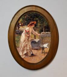 Light Oak Oval Wooden Framed Picture, Alfred Stevens Afternoon in The Park Art Print, Wall Hanging Home Decor Antique Vintage Style - thumbnail 1