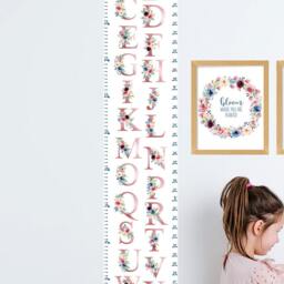 Flower Alphabet Kid's Room Set, Personalised Nursery Print Floral Decor, Includes Canvas Growth Chart & A Set Of 3 Prints - thumbnail 2