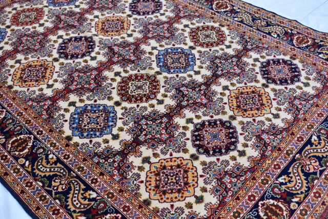 Handmade Wool Afghan Rug Cream Geometric Design, 5x7 Ft - image 1