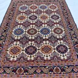 Handmade Wool Afghan Rug Cream Geometric Design, 5x7 Ft - thumbnail 2