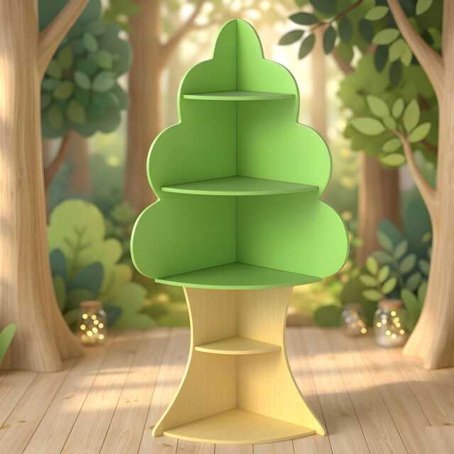 Tree Green Bookshelf Kids 5-Tier Children Book Display Rack - image 1