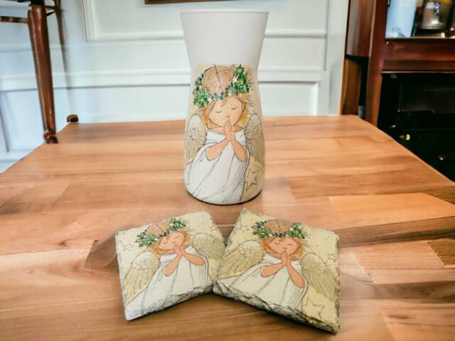 Christmas Angel Flower Vase & Coaster Gift Set, Home Decorations, Coasters, Sweet Set - image 1