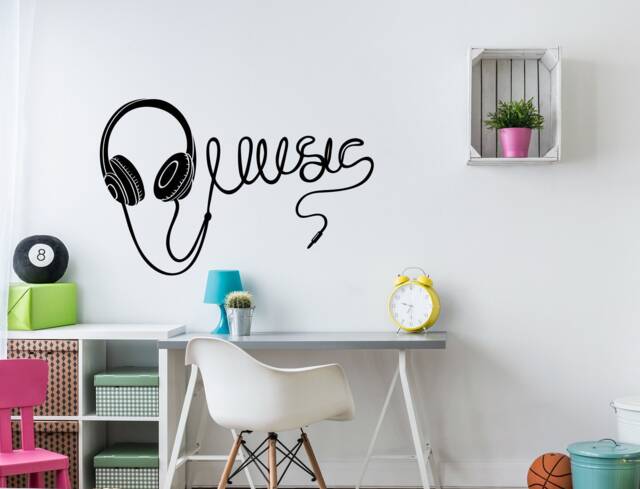 Dj Headphones Music Wall Decal Vinyl Lettering Sticker, Lover Gift Lw65 - image 1