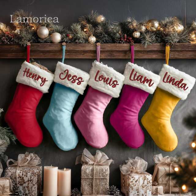 Personalized Christmas Stocking, Red Matching Family Embroidered 2026 Decoration - image 1