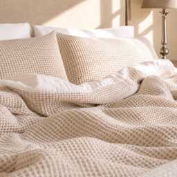 Cotton Waffle Duvet Cover Set, Flax Neutral Bedding, Soft Cozy Comforter Cover, Natural Minimalist Bedding - thumbnail 2