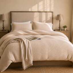 Cotton Waffle Duvet Cover Set, Flax Neutral Bedding, Soft Cozy Comforter Cover, Natural Minimalist Bedding - thumbnail 4