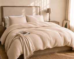 Cotton Waffle Duvet Cover Set, Flax Neutral Bedding, Soft Cozy Comforter Cover, Natural Minimalist Bedding