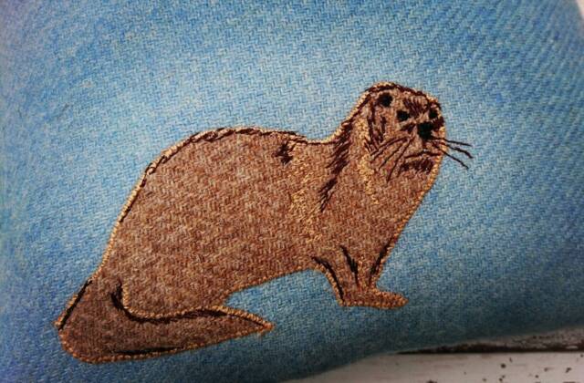 Hand Crafted Harris Tweed Otter Embroidered Cushion Cover - image 1